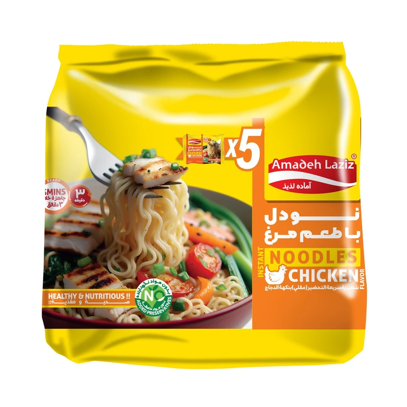 نودل مرغ آماده لذیذ - 375 گرم بسته 5 عددی